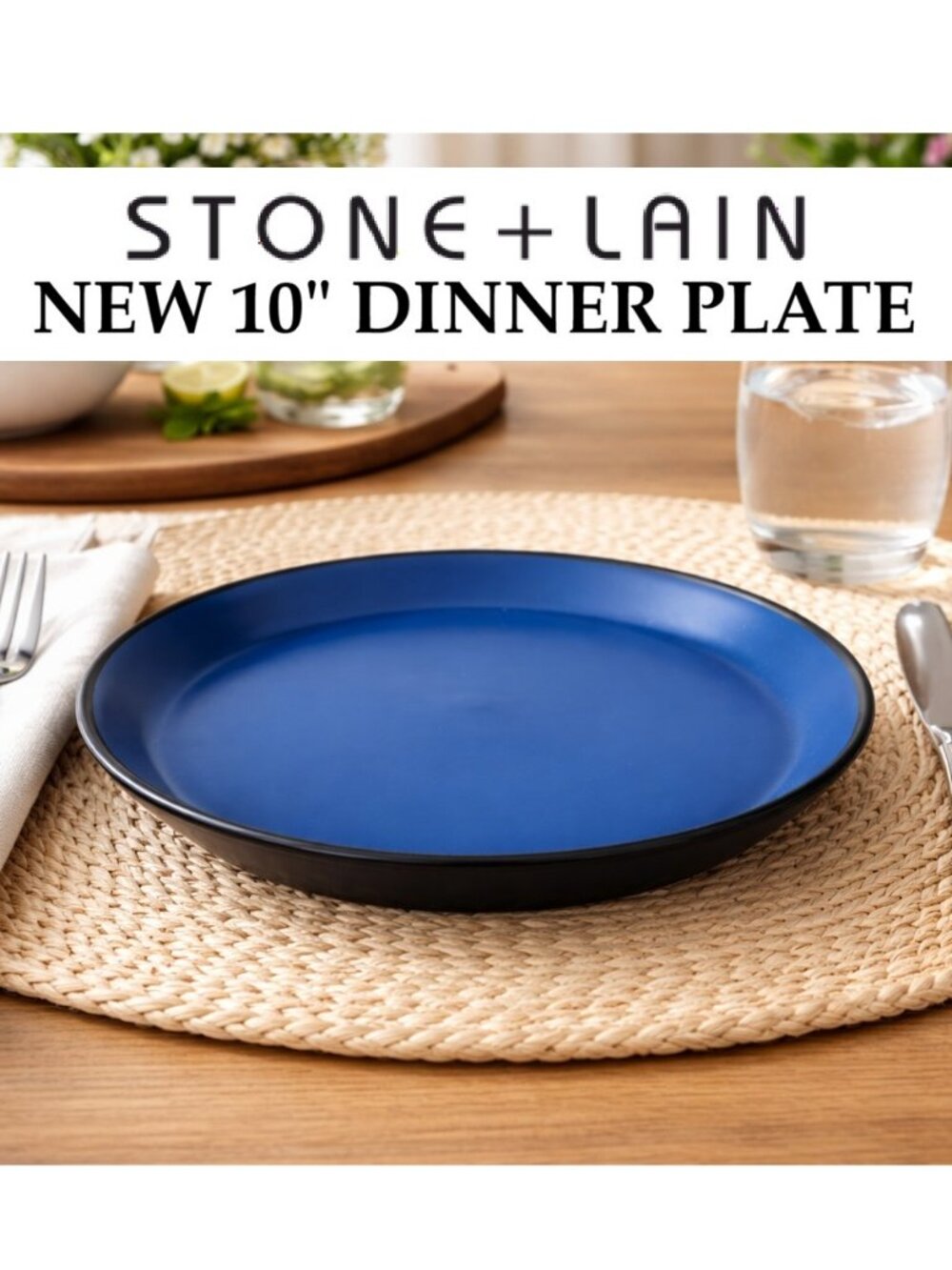 NEW Stone Lain Albie Round Dinner Plate Dinnerware Blue Black Replacement Plates